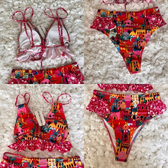 NWT Women High Waisted Swimsuit Ruffle V Neck Bikini Two Pieces Swimwear SIZE L - Picture 16 of 17